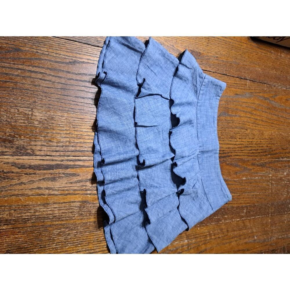 Size 2 Express Blue Cotton Ruffle Mini Micro Skirt